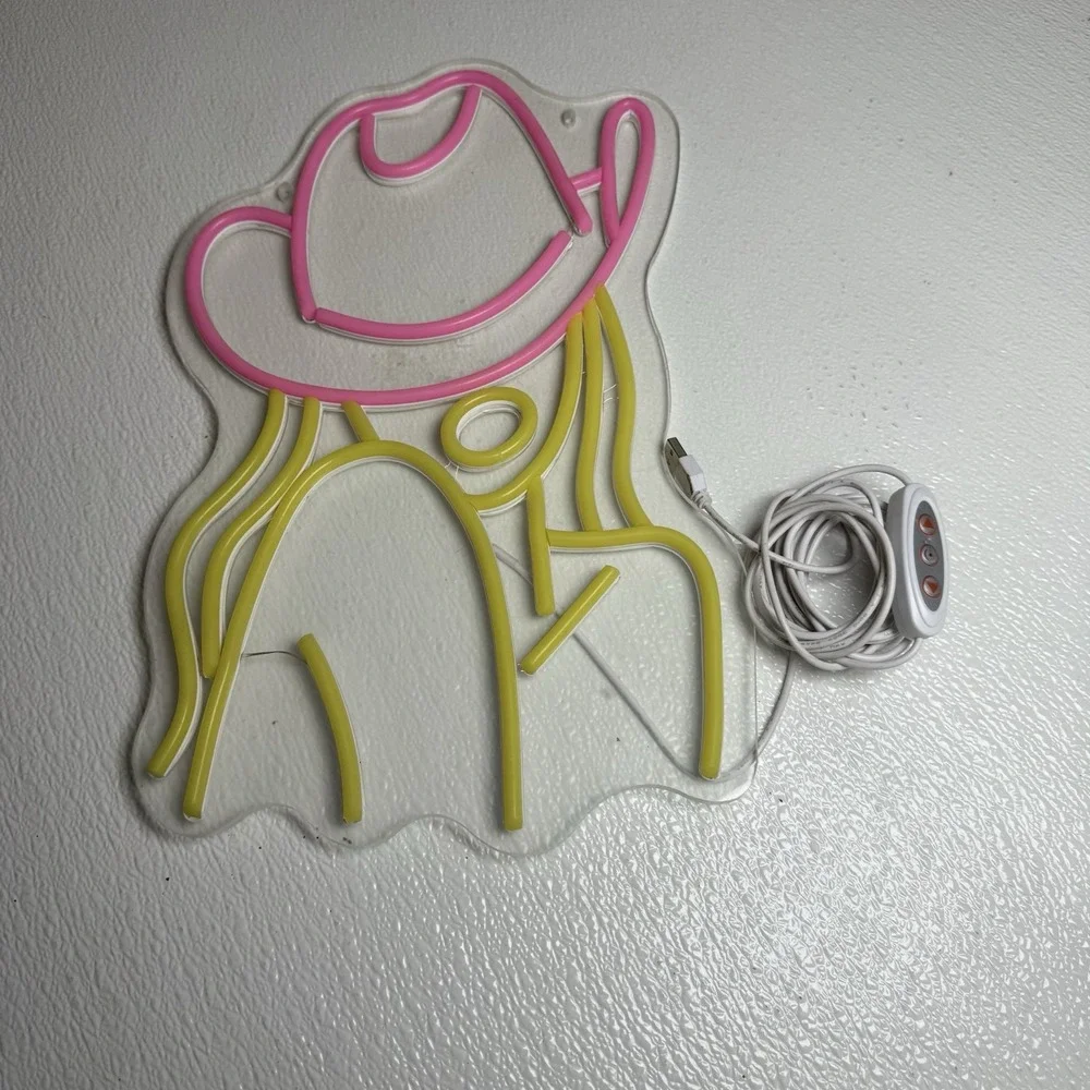 Glowneon Sexy Cowgirl LED Light. Great Condition. Pink And Yellow.